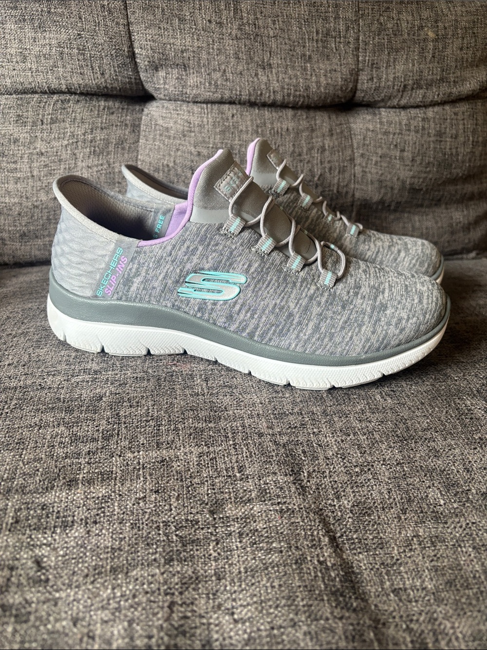 Skechers Women's Gray Slip-On Athletic Sneakers with Mint Accents
